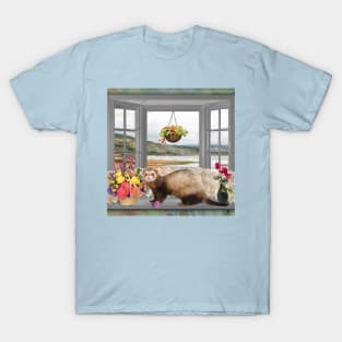 Summer Holiday Cute Ferret with flowers Art T-Shirt